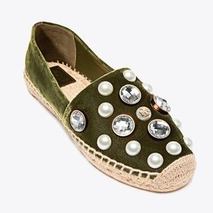 Tory Burch Vail Velvet Embellished Espadrille Flat